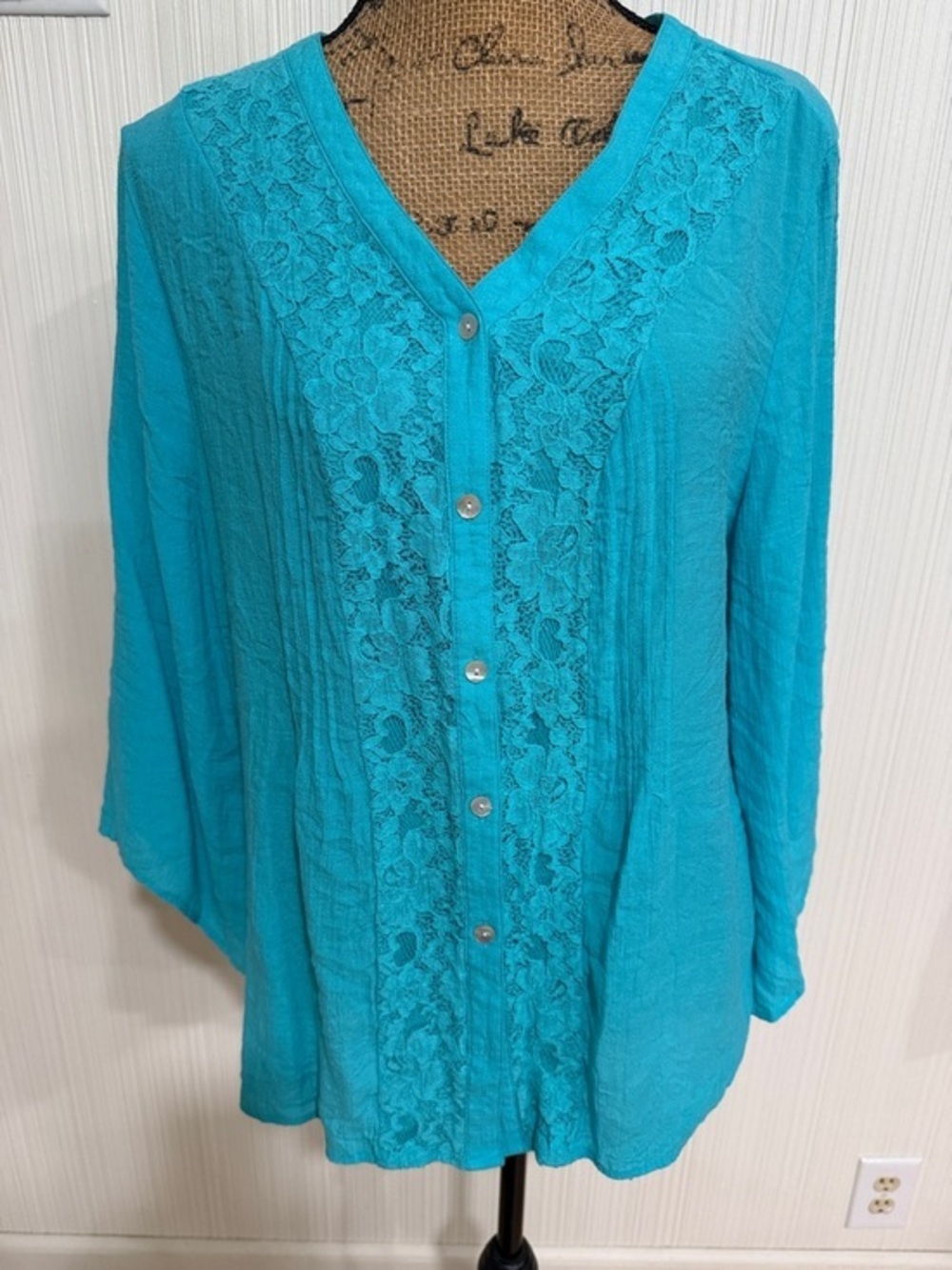 Notations Turquoise Lace-Front Button Shirt